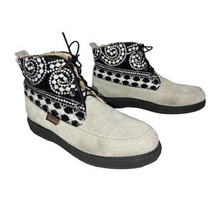VTG 80s Ted Lapidus Chukka Shoes Booties Embroidered Beige Suede Laces Sz 6.5 #f